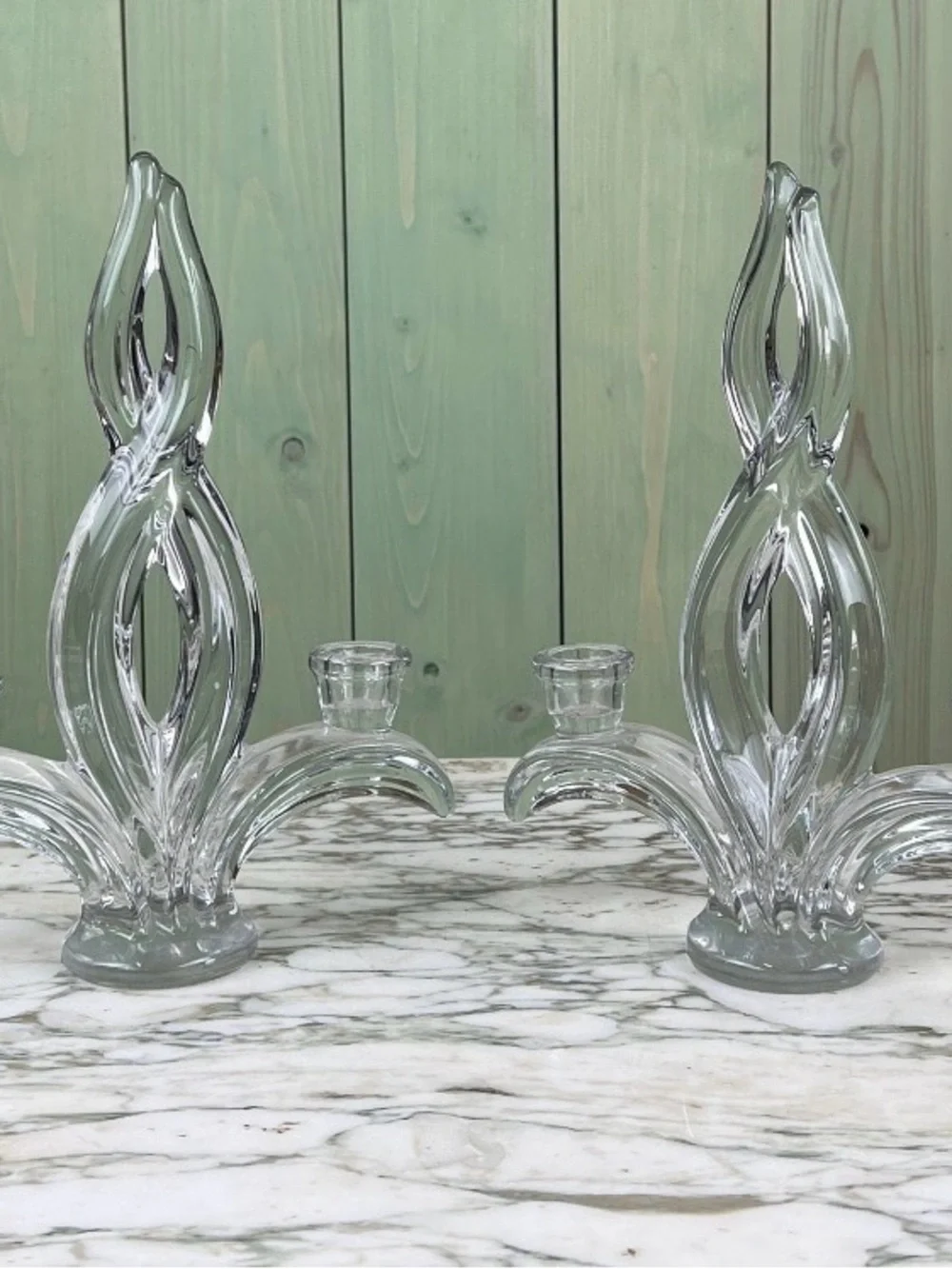 Vannes le Chatel crystal flame candlestick pair
